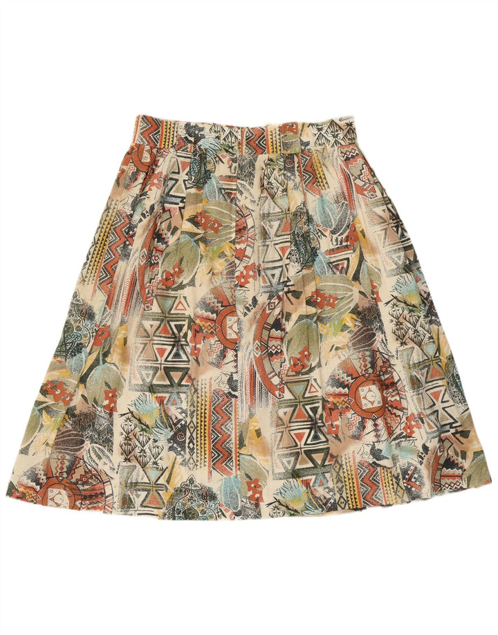 Gonna a pieghe da donna VINTAGE UK 16 Large W32 multicolore geometrico