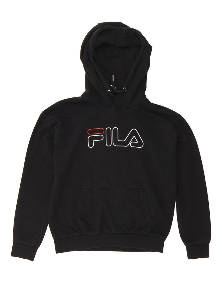 FILA Mens Graphic Hoodie Jumper Small Black Cotton Vintage Fila and Second-Hand Fila from Messina Hembry 