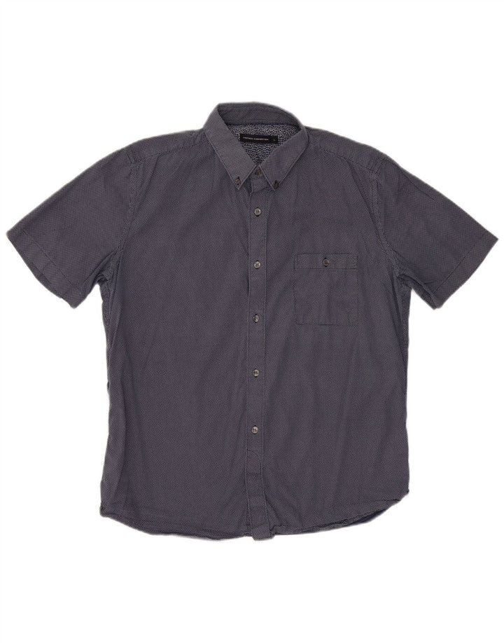 Camicia a maniche corte da uomo French Connection grande in cotone maculato blu navy