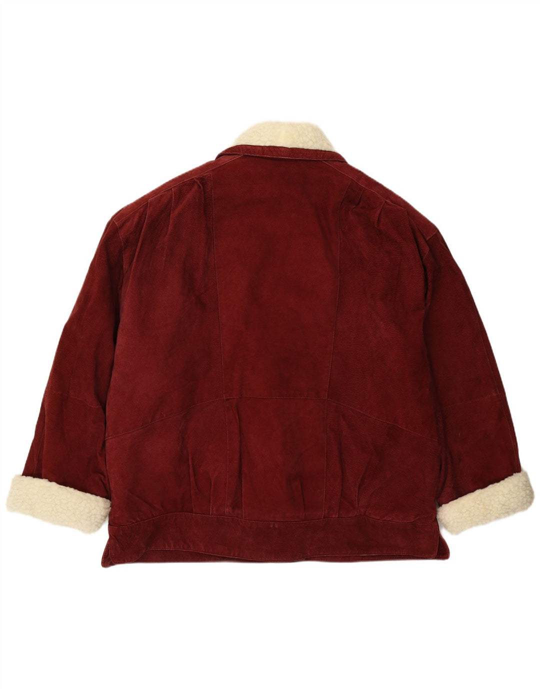 Giacca vintage in pelle scamosciata oversize Sherpa da donna UK 16 grande in pelle bordeaux