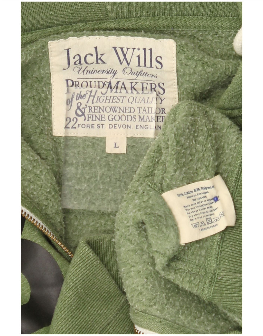 JACK WILLS Maglione con cappuccio e zip grafica da uomo grande in cotone verde