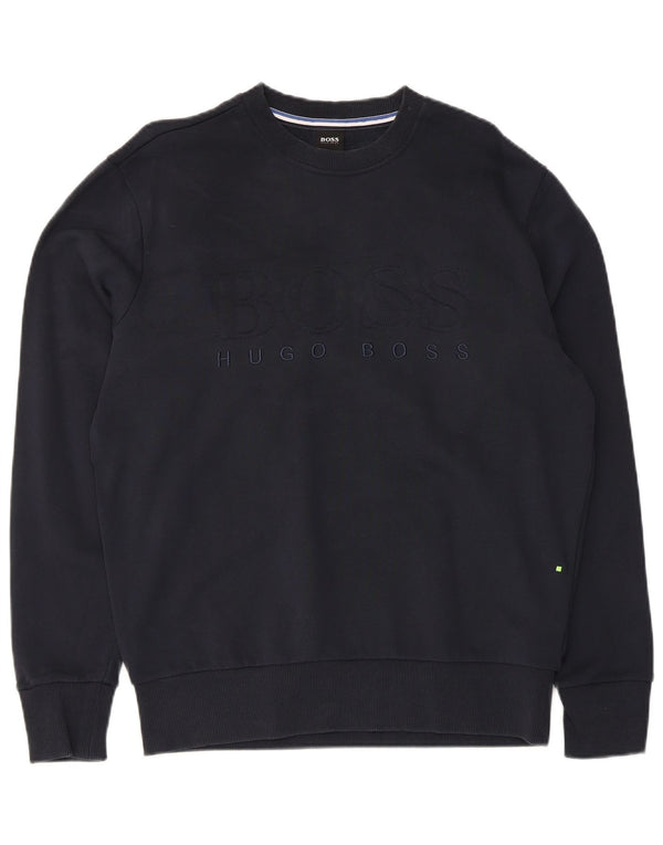 Felpa grafica da uomo Hugo Boss, maglione medio, cotone blu navy