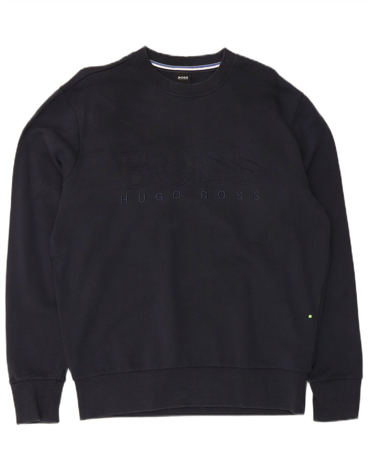 Felpa grafica da uomo Hugo Boss, maglione medio, cotone blu navy