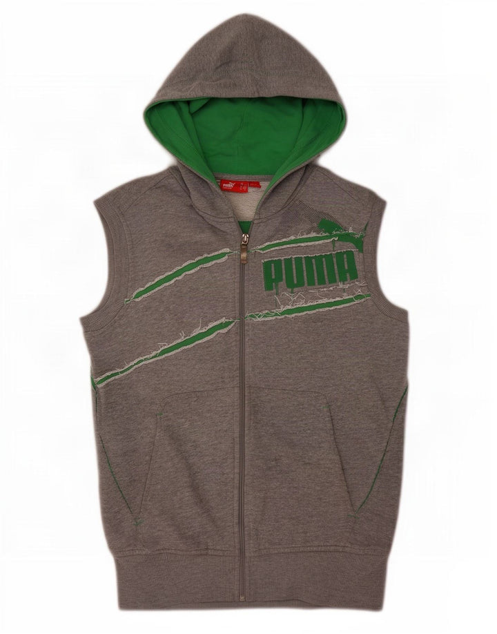 Felpa con cappuccio e zip senza maniche grafica Puma da uomo piccola grigia
