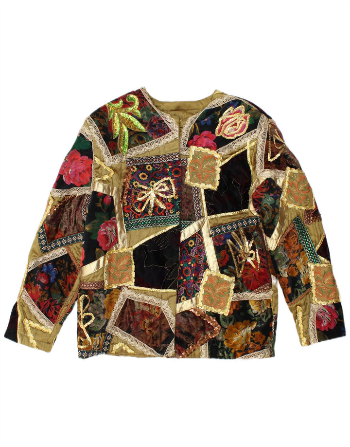 Giacca blazer da donna ELISA LANDRI UK 16 grande viscosa patchwork kaki