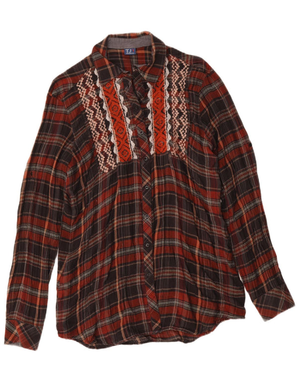 Trussardi Womens Longline Shirt UK 14 Medium Burgundy Check