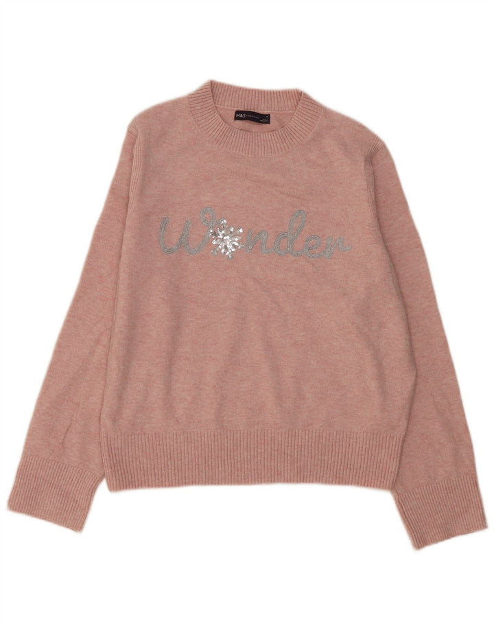 Maglione maglione girocollo con grafica da donna Marks & Spencer UK 14 Rosa medio