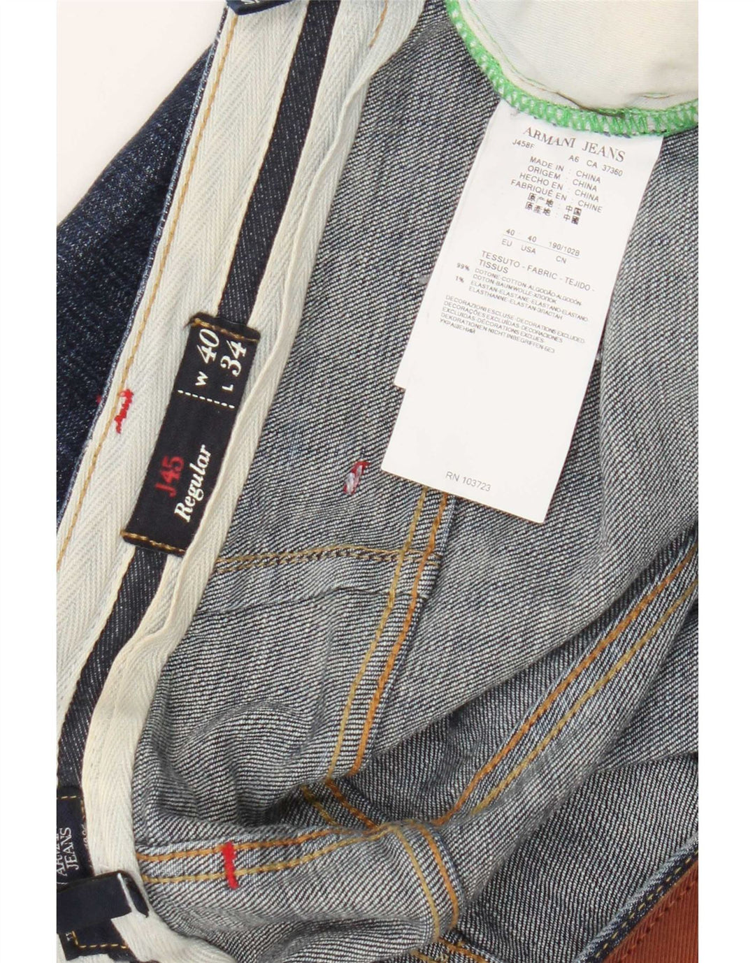 Jeans dritti regolari da uomo Armani W40 L34 cotone blu navy
