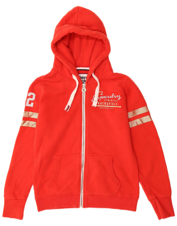 Maglione con cappuccio e zip grafica da donna SUPERDRY UK 12 Cotone rosso medio