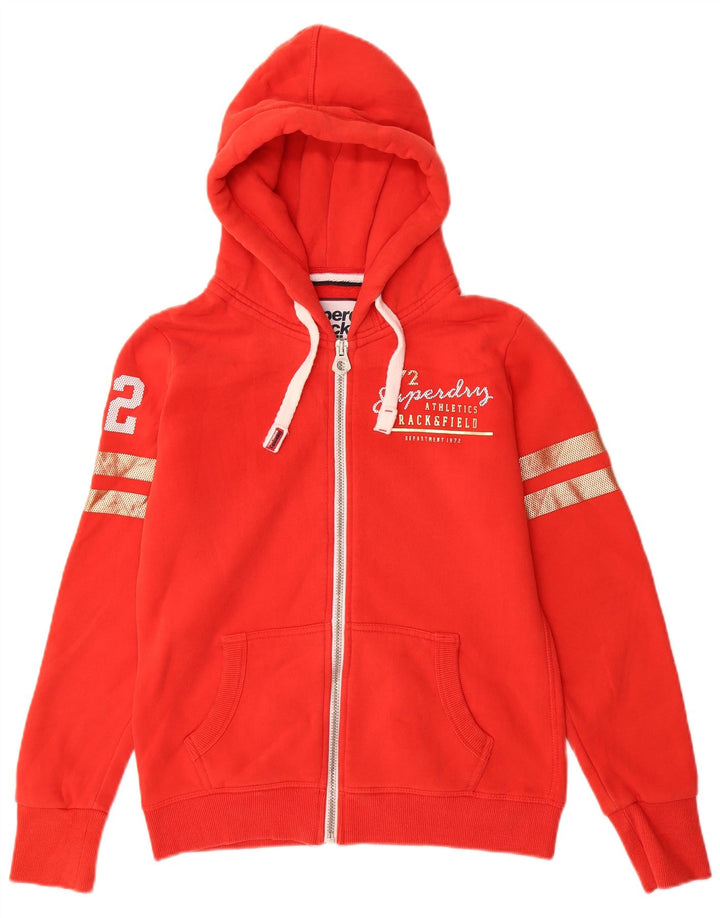 Maglione con cappuccio e zip grafica da donna SUPERDRY UK 12 Cotone rosso medio