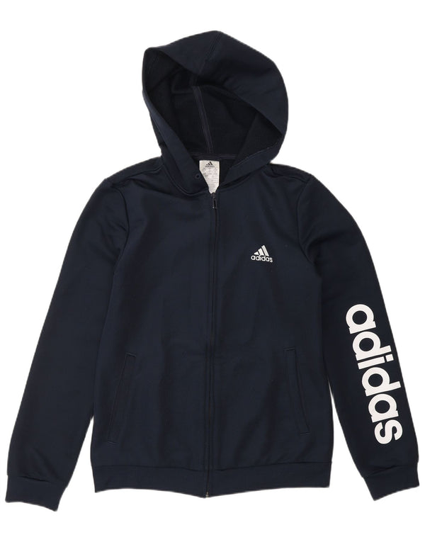 Maglione con cappuccio e zip grafica da uomo ADIDAS UK 8/10 piccolo in poliestere blu navy