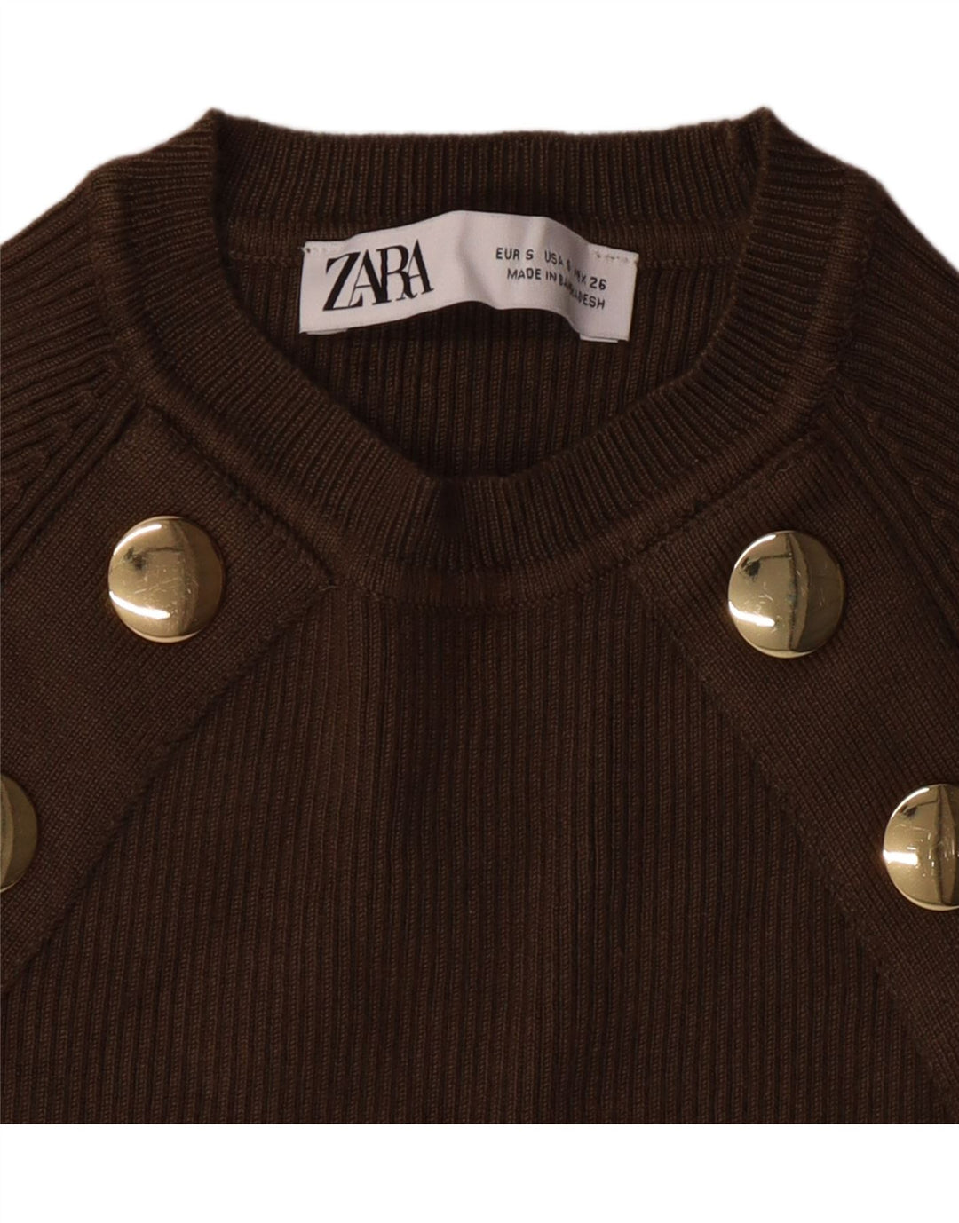 ZARA Maglione Corto Girocollo da Donna UK 8 Piccolo Cachi