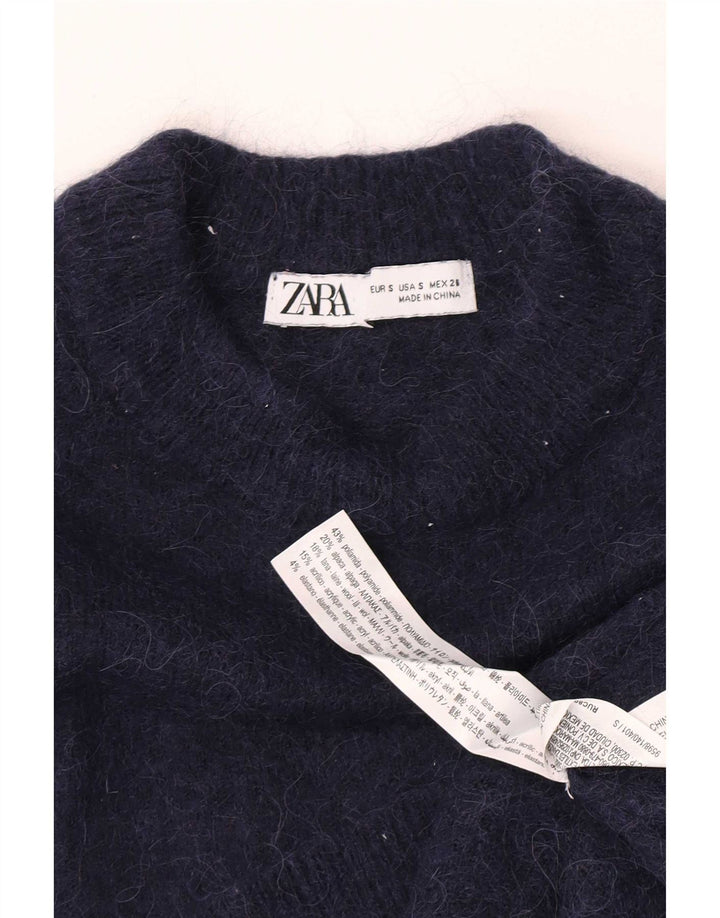 Maglione maglione girocollo da donna Zara UK 10 piccolo blu navy in poliammide