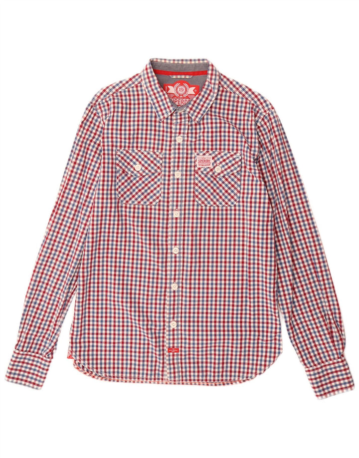 SUPERDRY Mens Shirt XL Burgundy Gingham Cotton