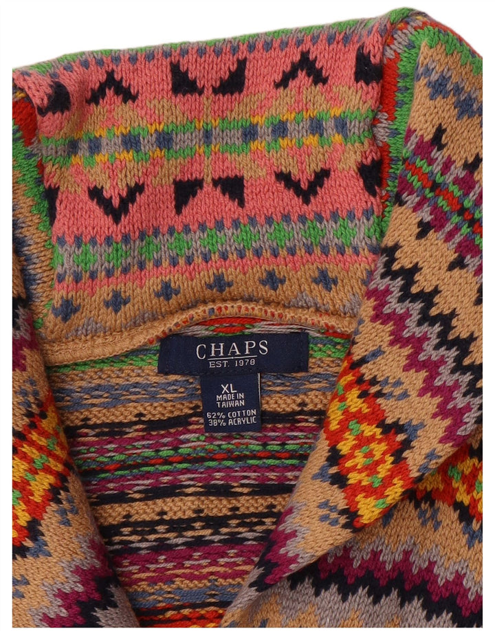 Maglione cardigan senza maniche da donna Chaps UK 18 XL Fair Isle multicolore