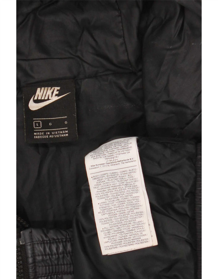 Giacca imbottita con cappuccio grafica oversize da donna Nike UK 16 grande nera