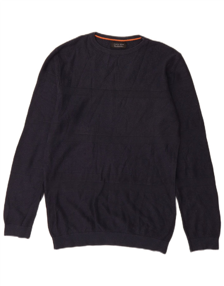Maglione Zara da uomo con scollo a barca, piccolo, a righe blu navy