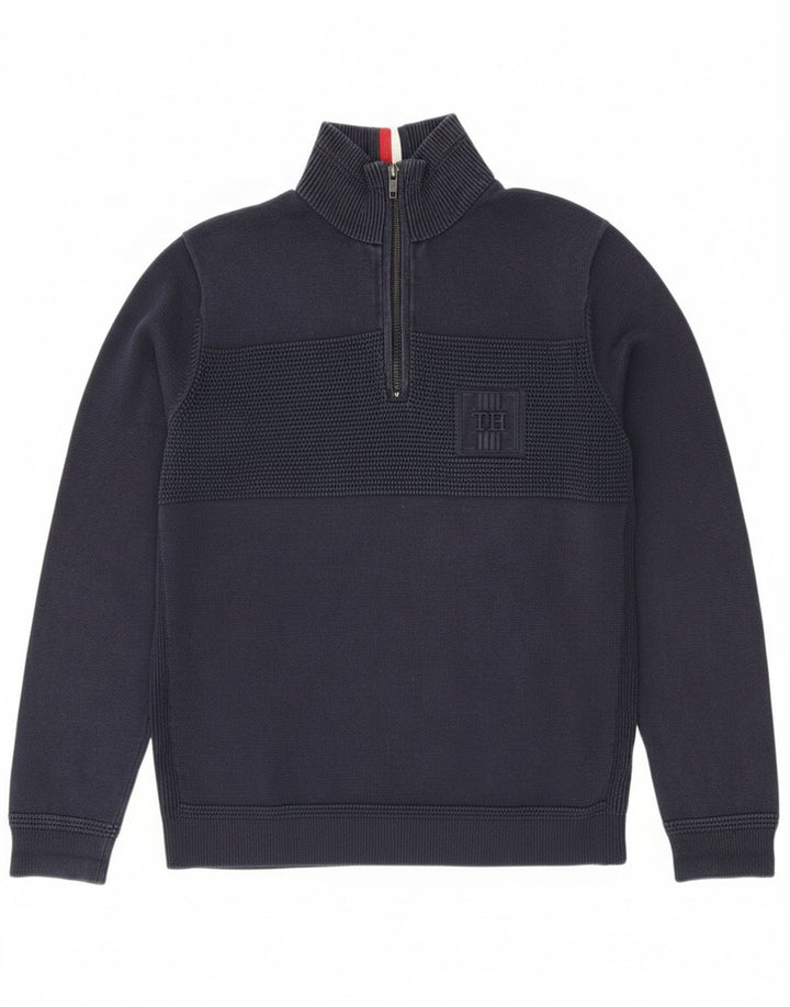 Maglione maglione con zip da uomo Tommy Hilfiger in cotone blu navy medio