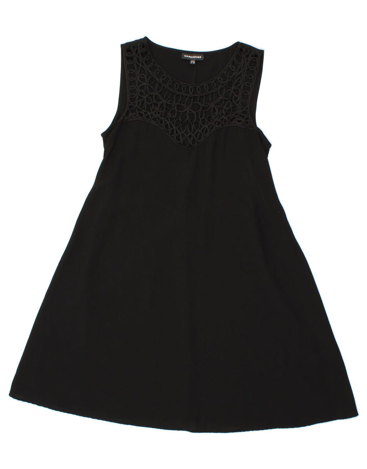 WAREHOUSE Womens Sleeveless A-Line Dress UK 12 Medium  Black Polyester Vintage Warehouse and Second-Hand Warehouse from Messina Hembry 