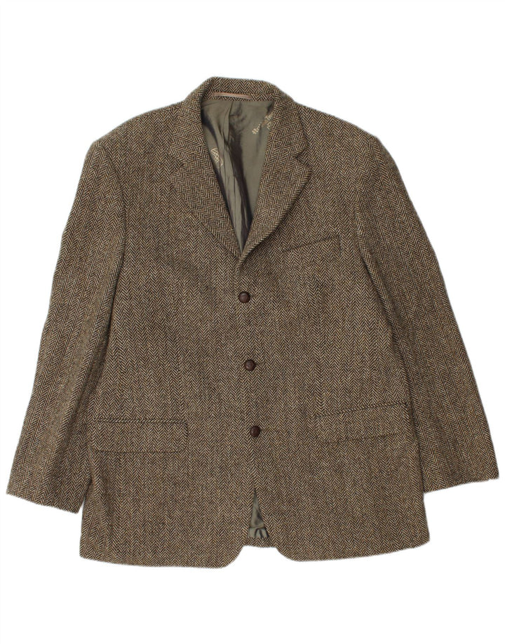 Giacca blazer a 3 bottoni da uomo Harris Tweed UK 40 grande spina di pesce marrone