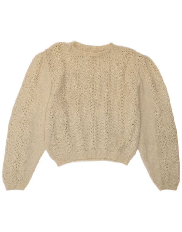 Maglione maglione girocollo da donna vintage UK 16 grande bianco sporco