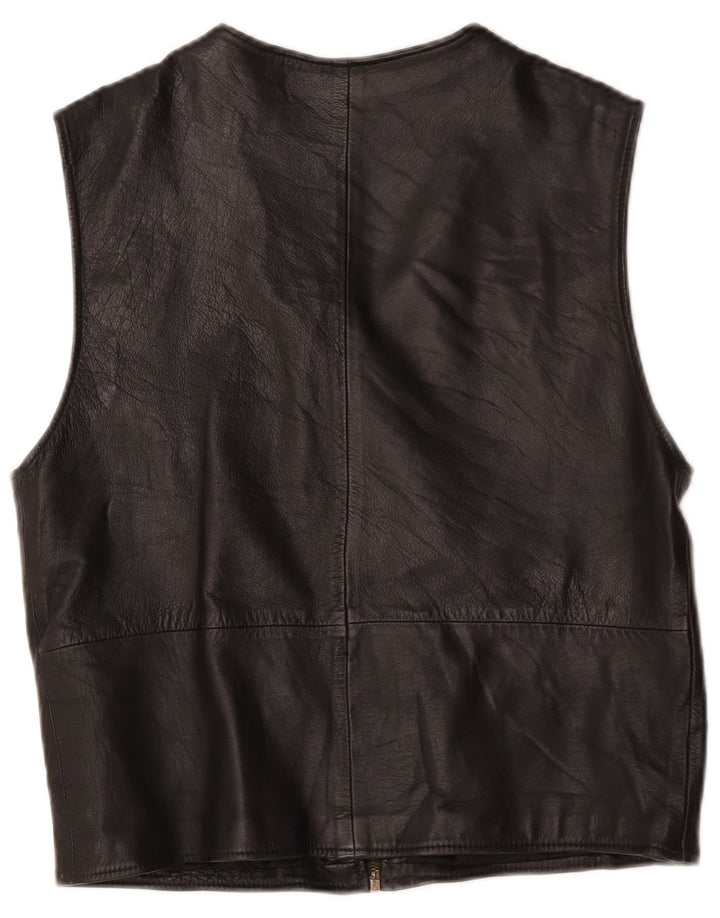 Gilet in pelle vintage da uomo UK 36 piccolo nero