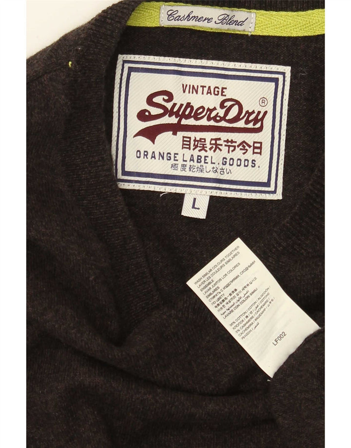 Maglione da uomo con scollo a V Superdry, grande cotone marrone