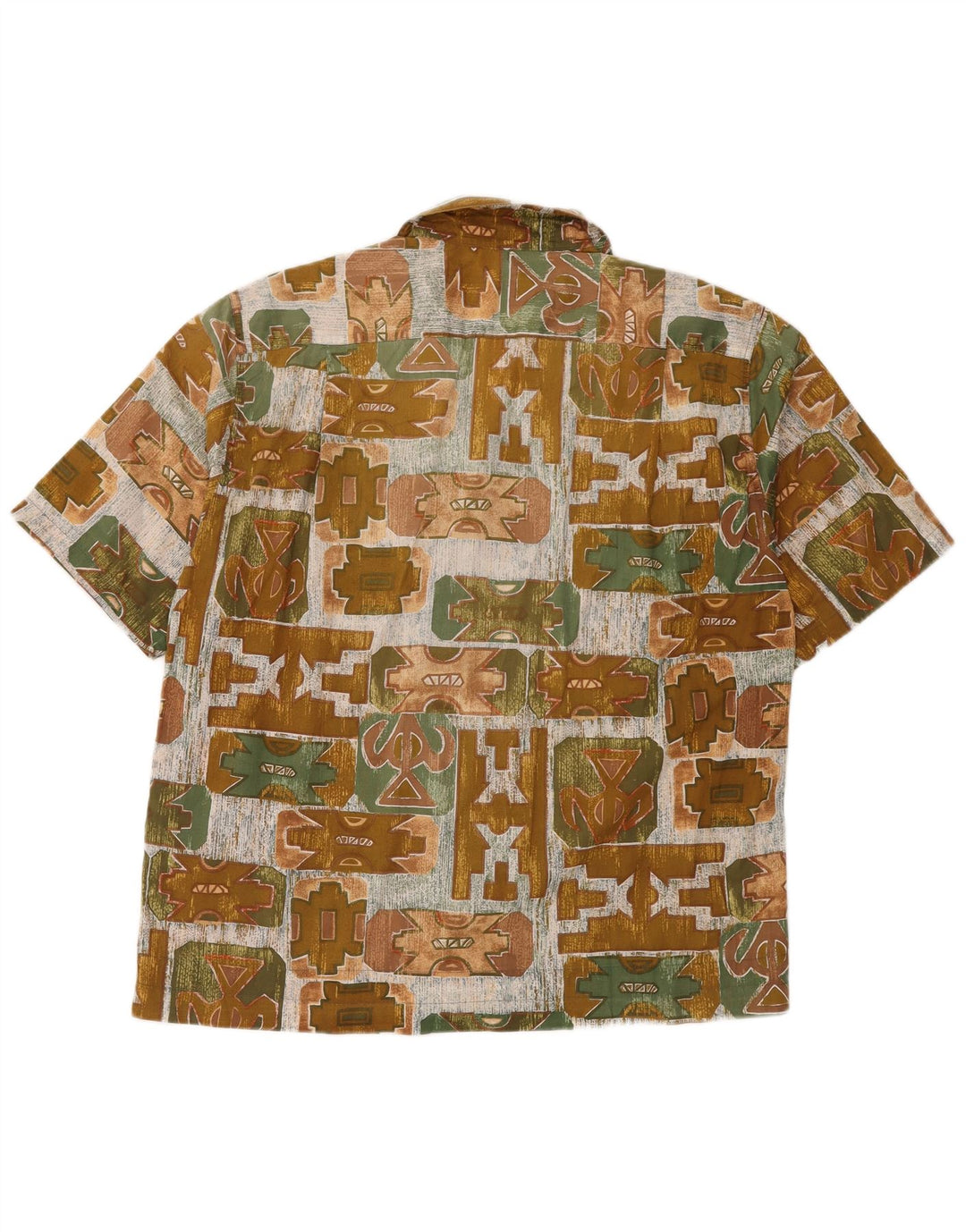 Camicia vintage da uomo a maniche corte medio kaki geometrico