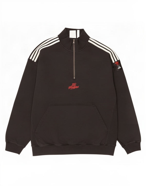 Felpa Adidas da uomo con zip e collo, maglione grande, cotone nero