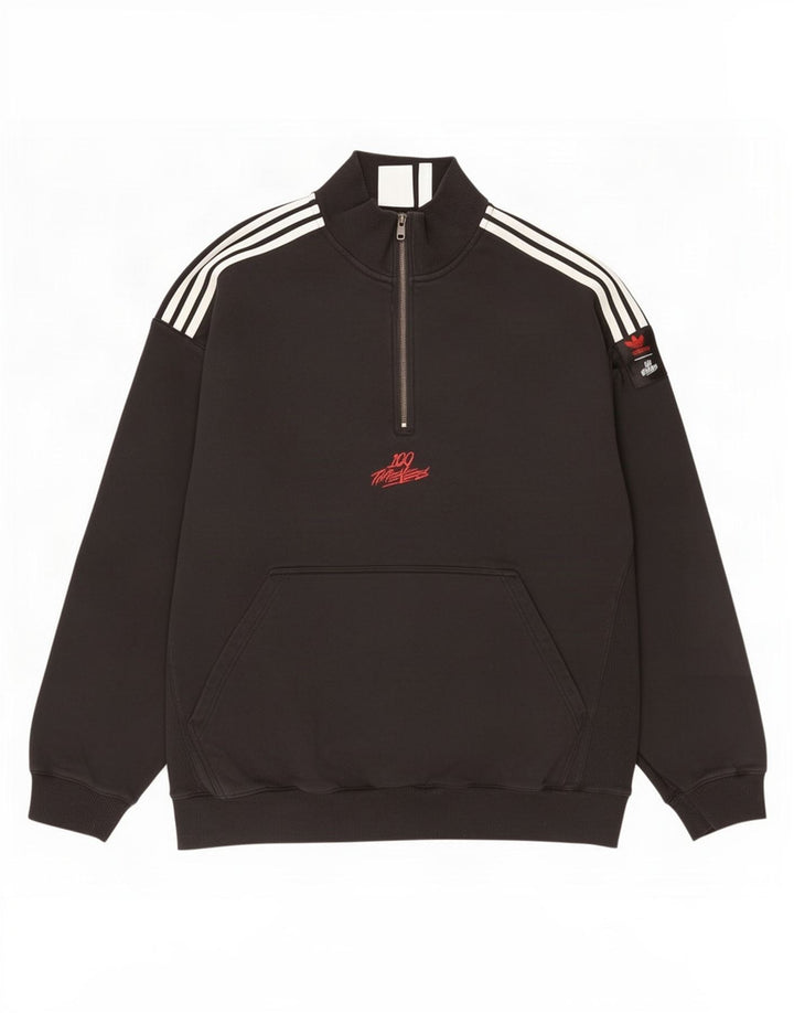 Felpa Adidas da uomo con zip e collo, maglione grande, cotone nero