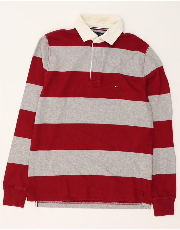 Polo da rugby da uomo a maniche lunghe Tommy Hilfiger piccola in cotone a righe rosse