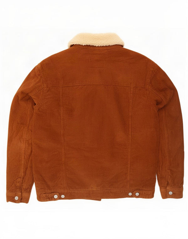 Zara Giacca da uomo in velluto a coste Sherpa UK 40 Large in cotone color block marrone