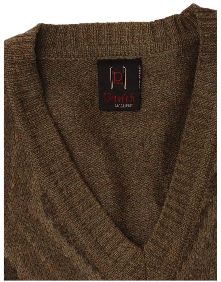 Maglione da uomo con scollo a V Rinaldi medio kaki a rombi/lana diamante