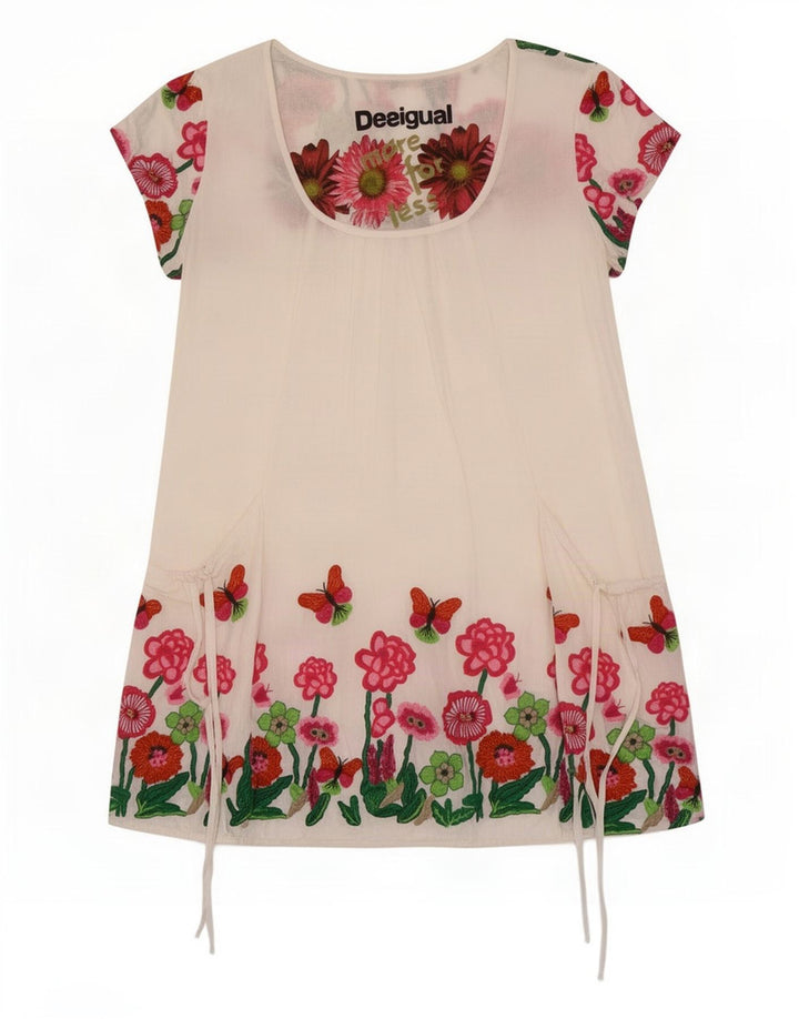 Desigual Donna Tunica Top UK 12 Viscosa floreale bianca media