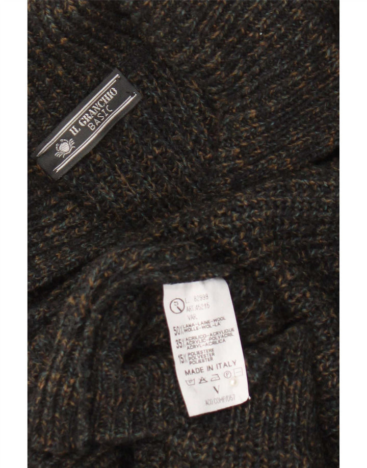 Il Granchio Maglione cardigan da uomo dalla vestibilità regolare, grande, in lana screziata blu navy