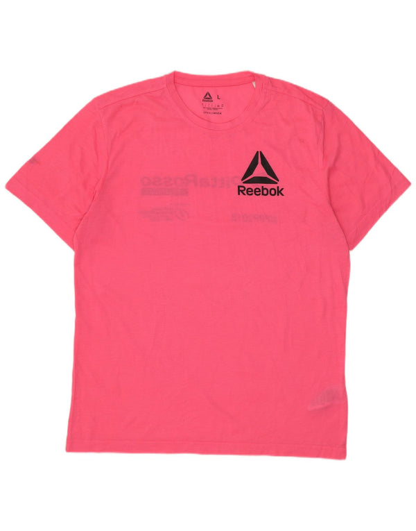 T-shirt grafica da uomo Reebok Top grande rosa in poliestere
