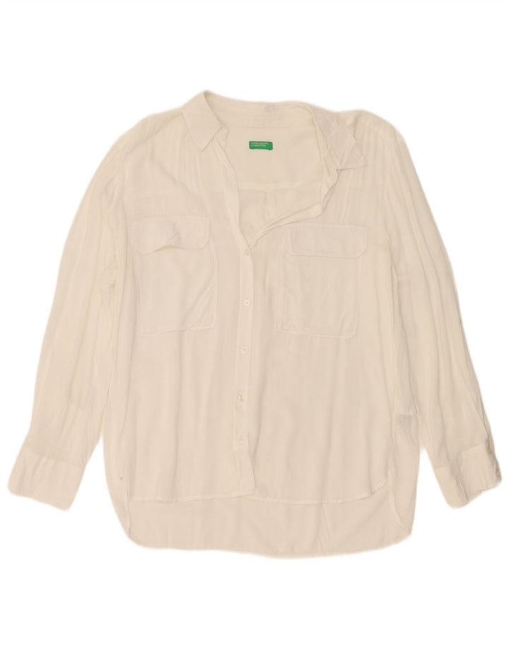 Camicetta camicia oversize da donna Benetton UK 14 Viscosa bianca media