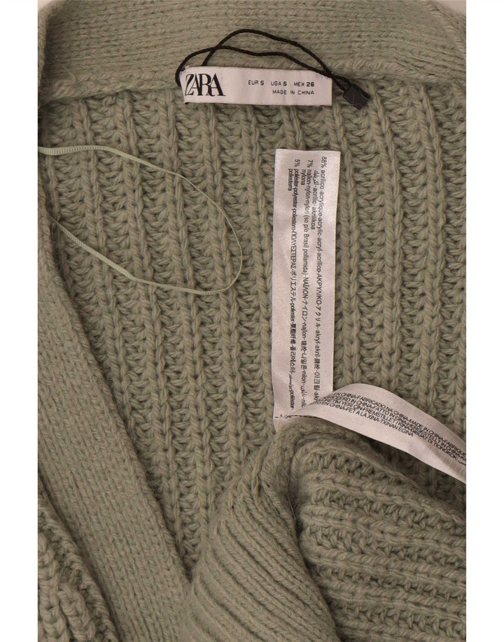 Maglione cardigan oversize con cravatta frontale da donna Zara UK 10 piccolo acrilico verde