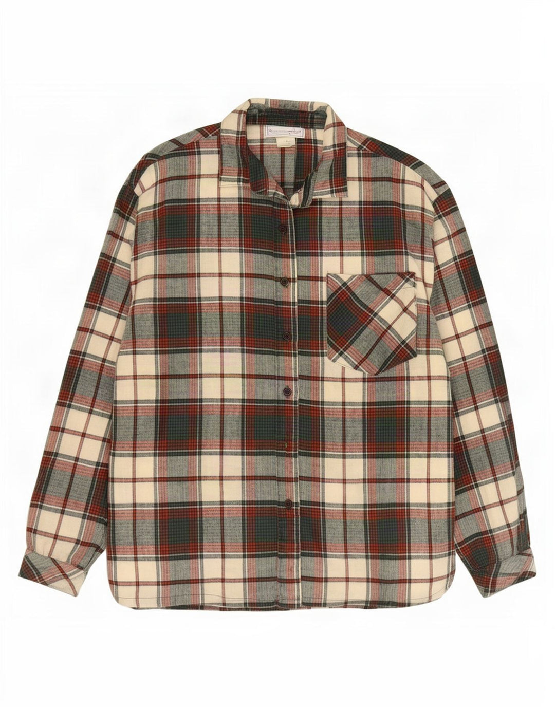 Camicia vintage da donna in flanella UK 14 cotone a quadri verde medio