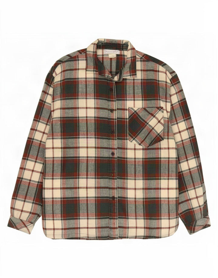 Camicia vintage da donna in flanella UK 14 cotone a quadri verde medio