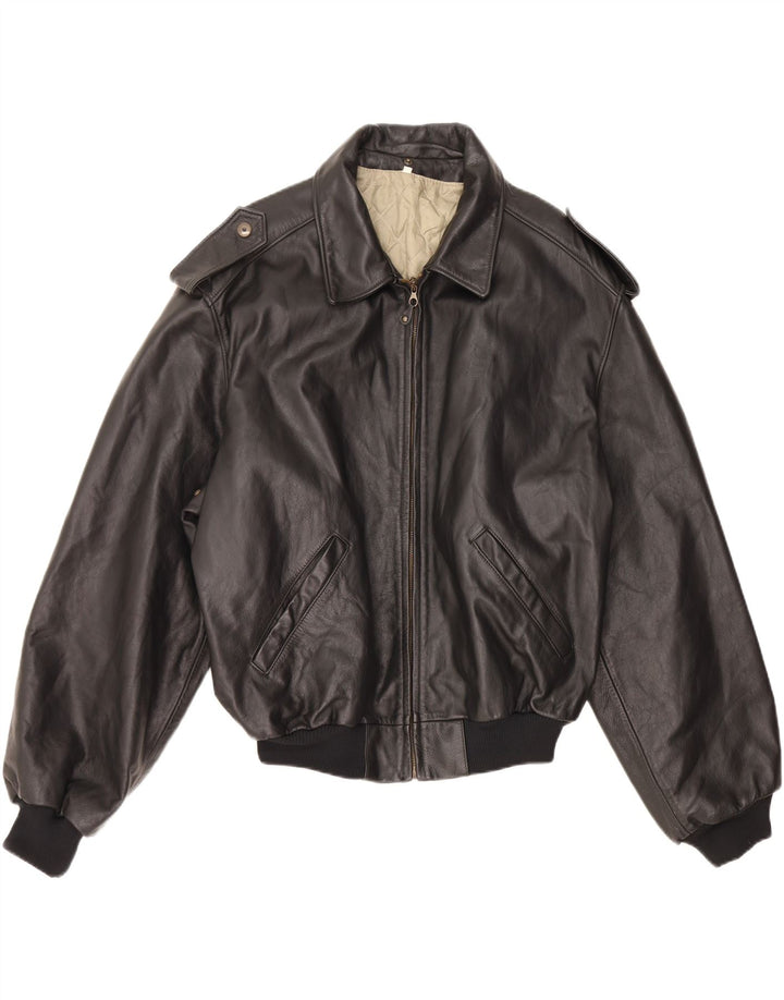 Giacca in pelle militare da uomo VINTAGE IT 52 XL Nera