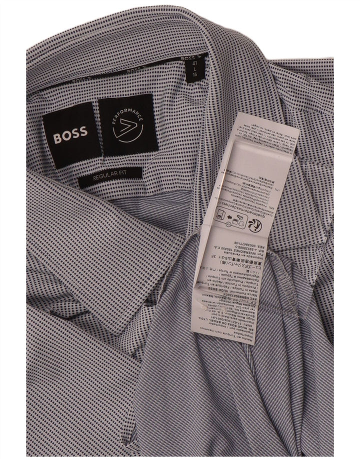 Camicia da uomo vestibilità regolare Hugo Boss taglia 41 16 grande poliammide maculato blu