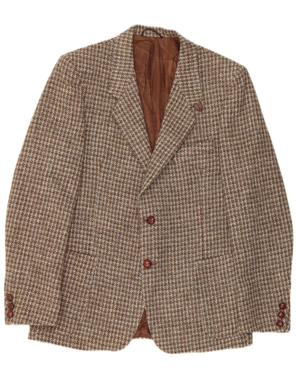 Giacca blazer da uomo a 2 bottoni Harris Tweed UK 42 XL pied de poule marrone