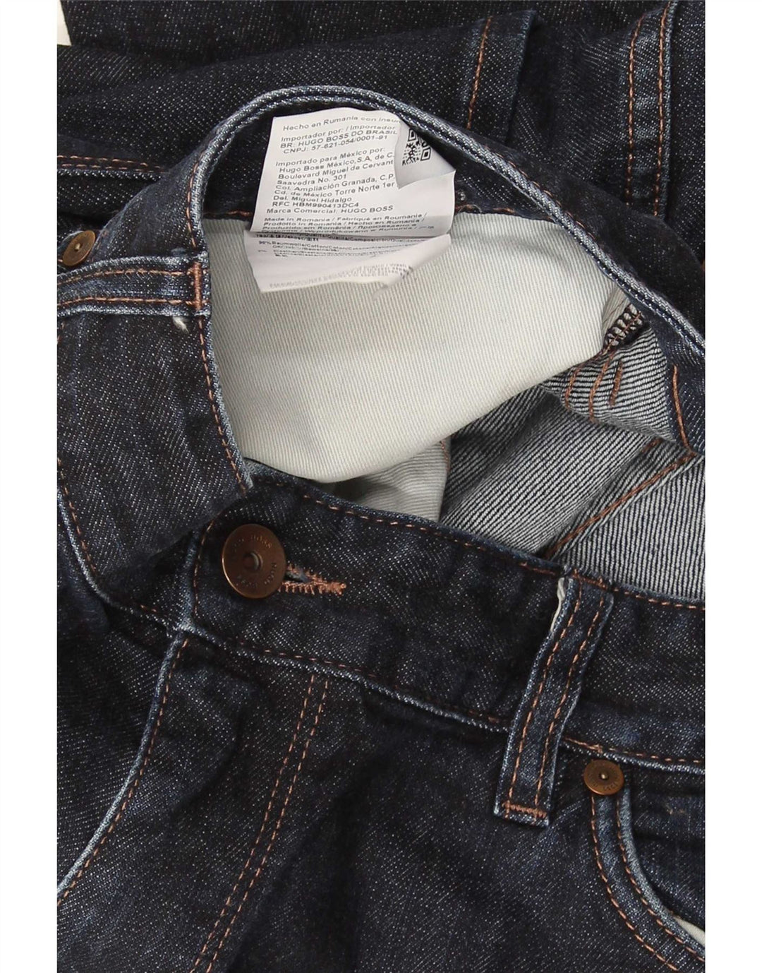 Jeans dritti da uomo Hugo Boss W38 L32 cotone blu navy