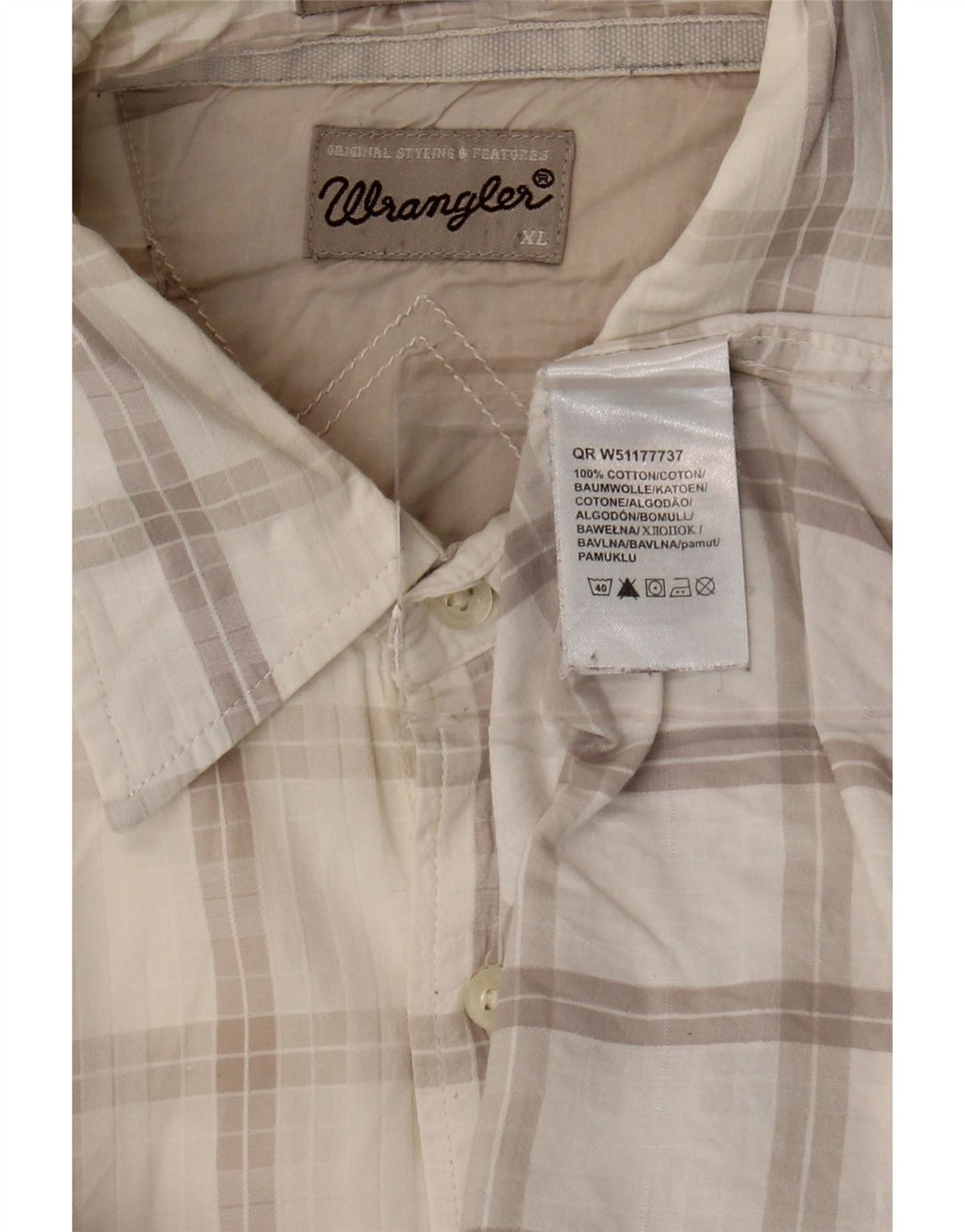 Camicia classica slim fit da uomo Wrangler XL in cotone a quadri bianco sporco