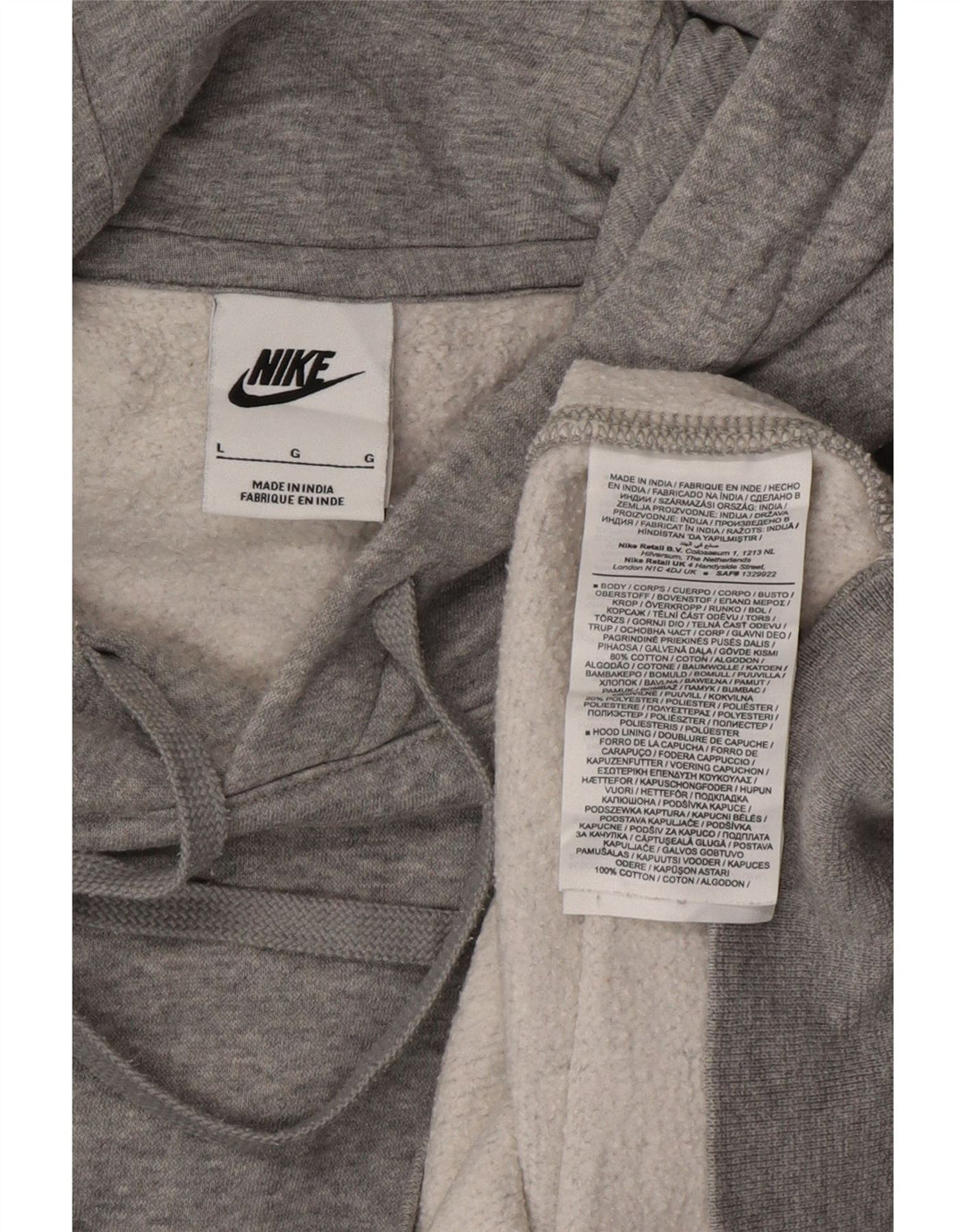 NIKE Mens Hoodie Jumper Large Grey Flecked Cotton