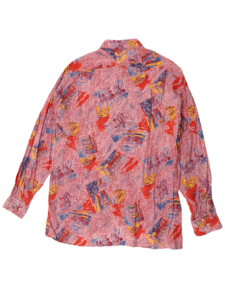 Angelo Litrico Camicia grafica da uomo taglia 41/42 grande in viscosa multicolore