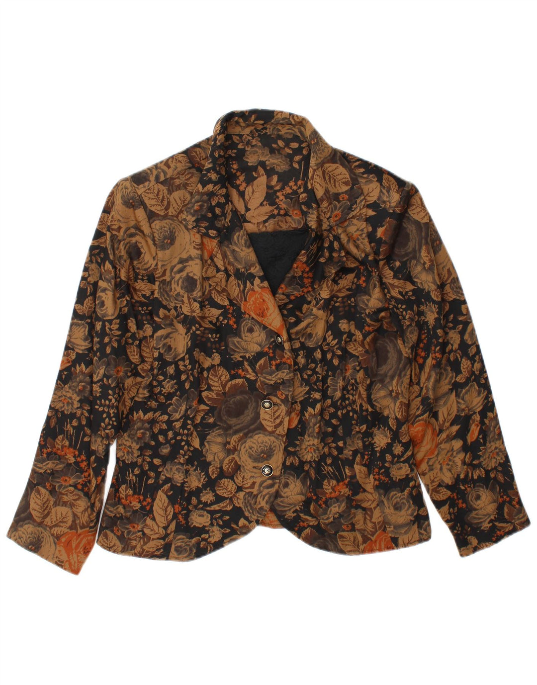 Giacca blazer vintage da donna a 3 bottoni UK 38 marrone medio floreale