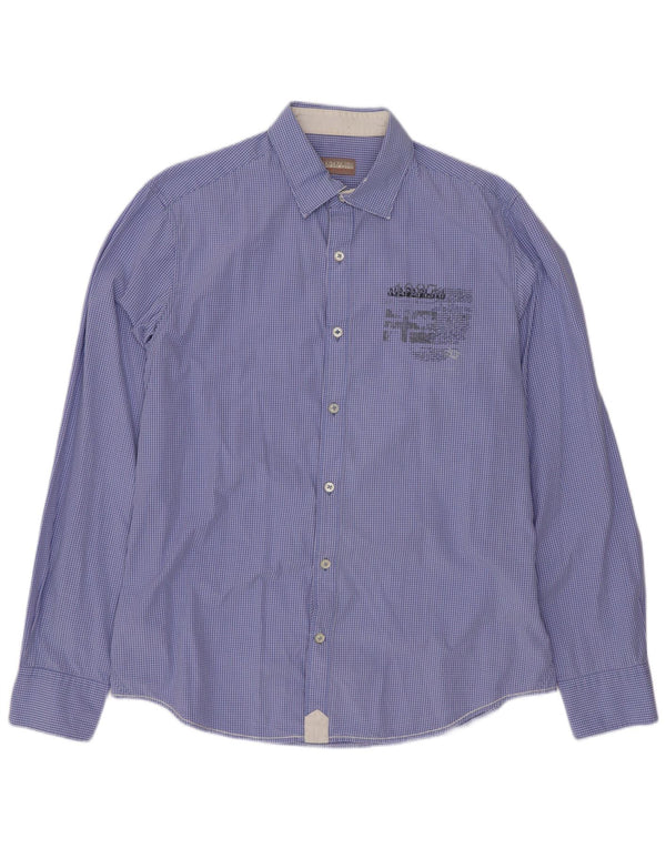 Camicia grafica geografica da uomo Napapijri XL in cotone a quadretti blu