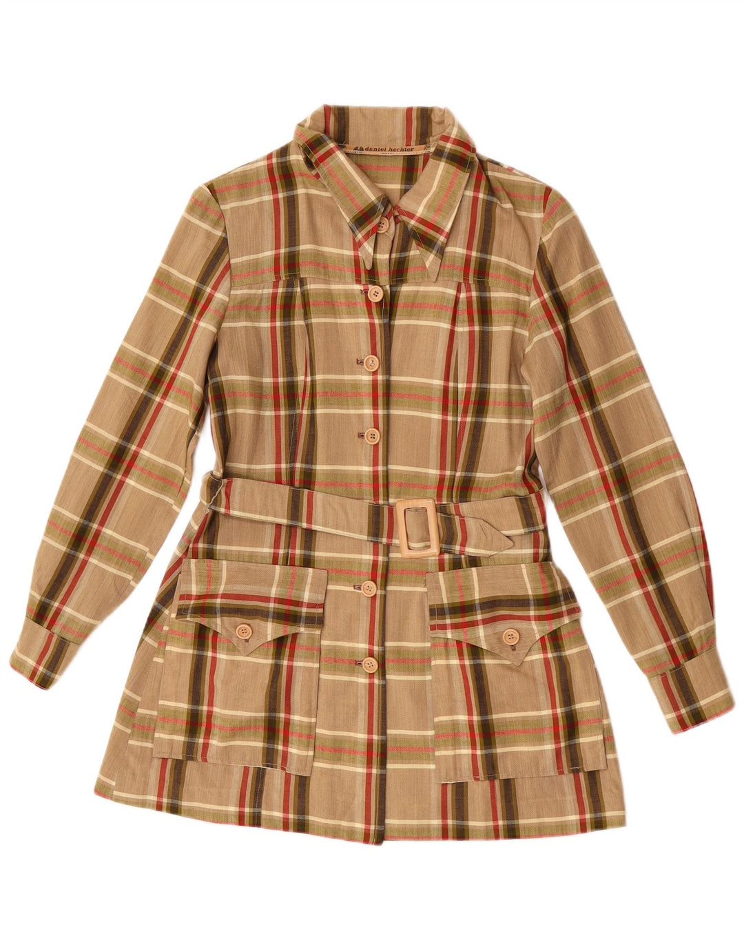 Camicetta a camicia lunga da donna Daniel Hechter UK 10 piccolo quadretto marrone